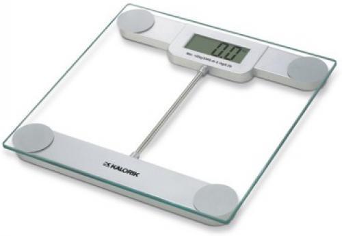 Kalorik EBS 39693 Precision Digital Glass Bathroom Scale; Tempered glass platform finish; Extra-large LCD display, with blue backlight for visibility; Maximum capacity: 330 lb. / 150 kg; Units in kg, lb. or stone; Auto-on & auto-off; Low battery & overload indicators; Battery included; Equipped with high precision sensor system; Dimensions: 11 x 11 x 0.9; UPC 848052002722 (EBS39693 EBS 39693)
